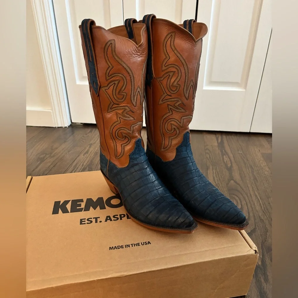 Kemo Sabe Dundee Blue Suede Caiman Boots - Size 9.5M - Picture 1 of 6